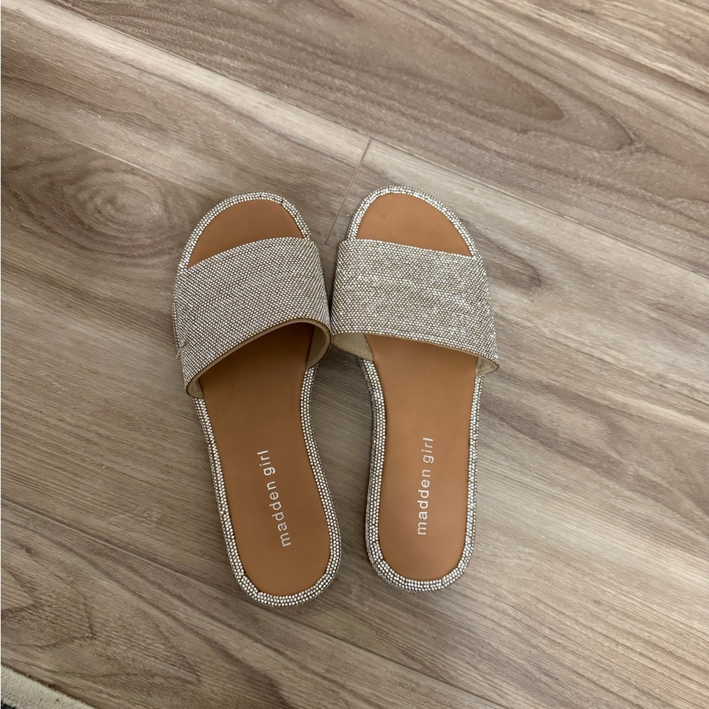 Madden Girl Women's Shimmering Silver Slide Sandals